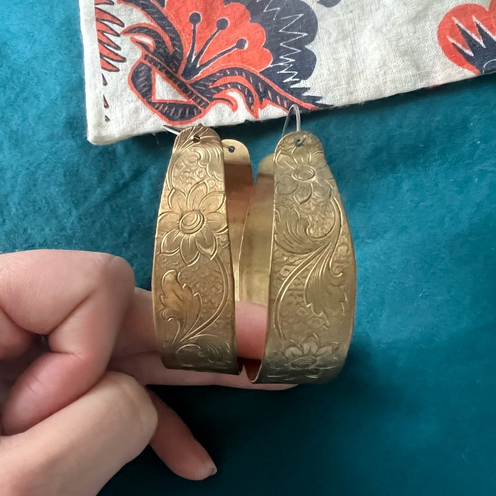 Embossed gold hoops